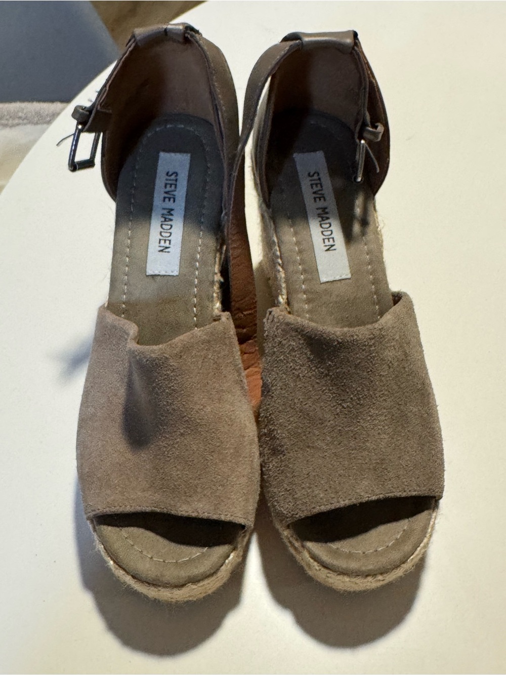 Steve Madden Taupe Suede Espadrille Wedges with Ankle Strap